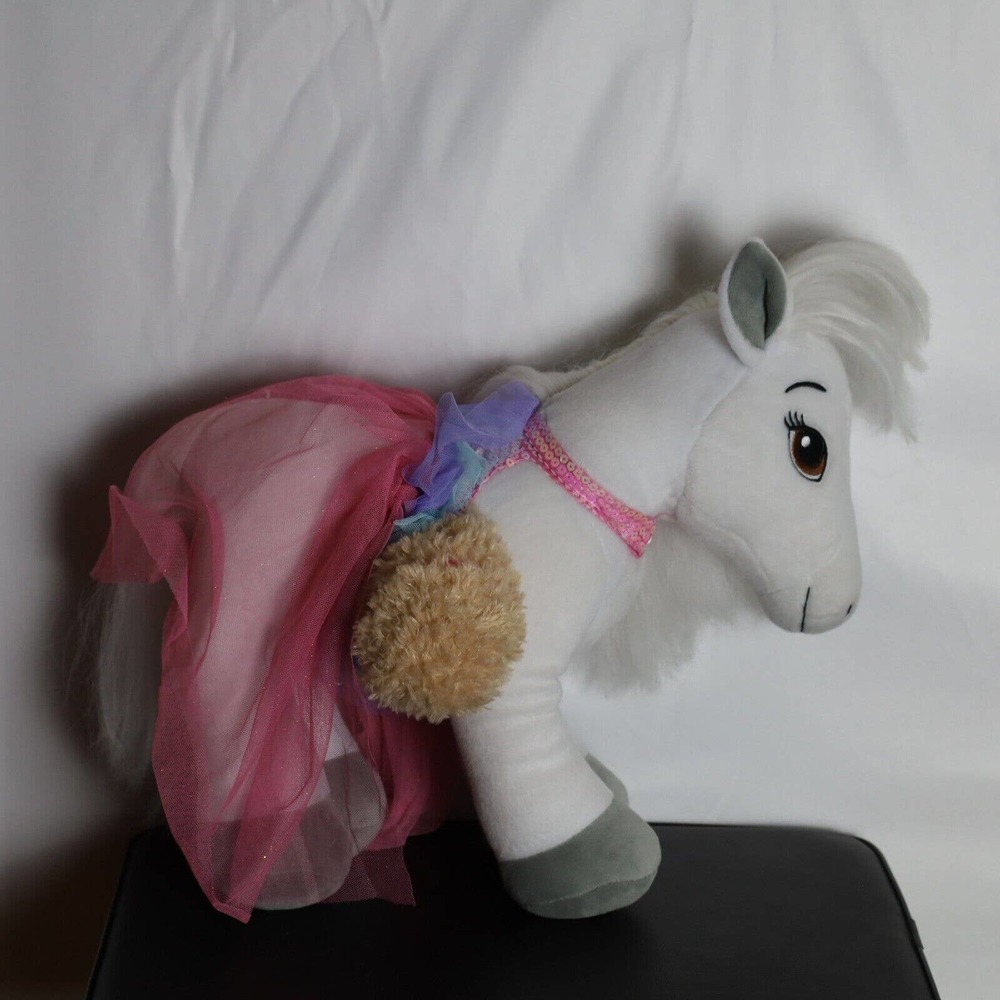 White Arabian Horse Build A Bear 15" Plush Pink/Blue Dress Outfit